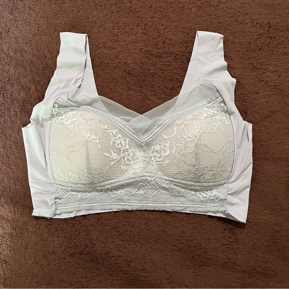 Women’s XL Grey Lace Pullover Padded Bralette Lingerie Bra